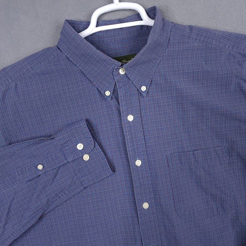 Eddie Bauer Mens XL Tall Blue Plaid Long Sleeve Cotton Button Down Shirt Pocket